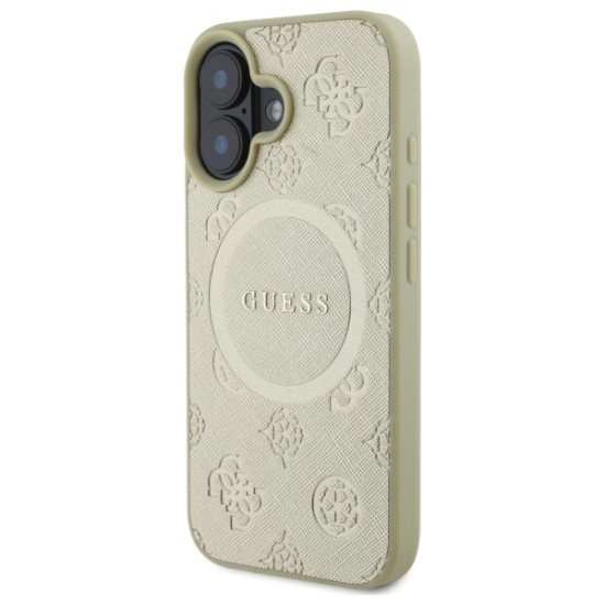 Guess Saffiano Peony Classic Logo MagSafe case for iPhone 16 - gold Guess Saffiano Peony Classic Logo MagSafe case for iPhone 16 - gold