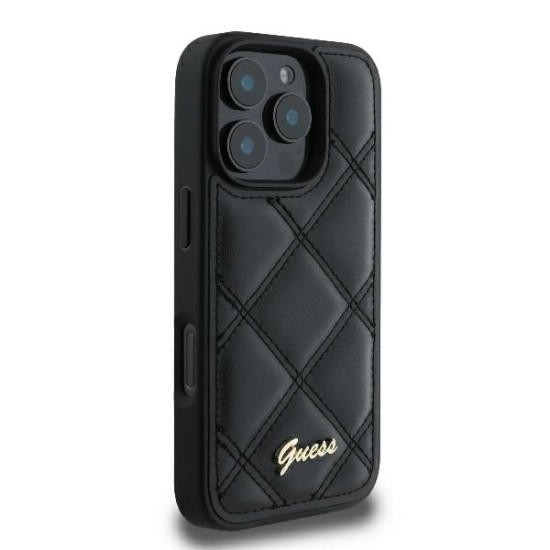 Guess Quilted Metal Logo iPhone 16 Pro Case - Black Guess Quilted Metal Logo iPhone 16 Pro Case - Black
