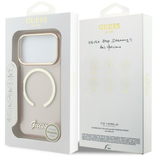 Guess IML Script Metal MagSafe Case for iPhone 17 Pro - Pink