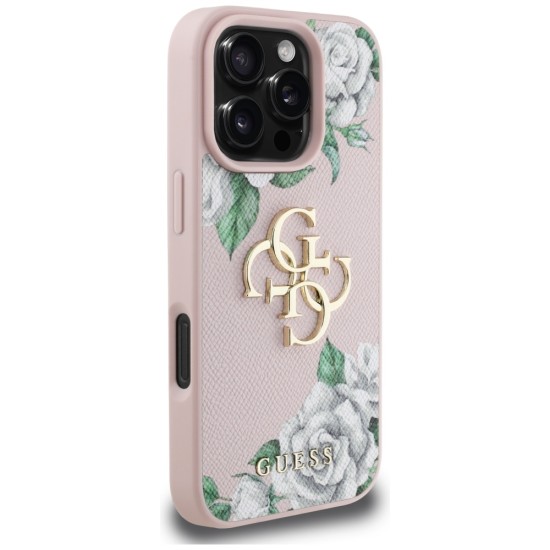 Guess Grained Roses Big 4G logo iPhone 16 Pro case - pink Guess Grained Roses Big 4G logo iPhone 16 Pro case - pink