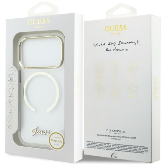 Guess IML Script Metal MagSafe Case for iPhone 17 Pro - Clear