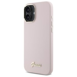 Guess Silicone Script Metal Logo & Frame iPhone 16 Plus Case - Pink Guess Silicone Script Metal Logo & Frame iPhone 16 Plus Case - Pink