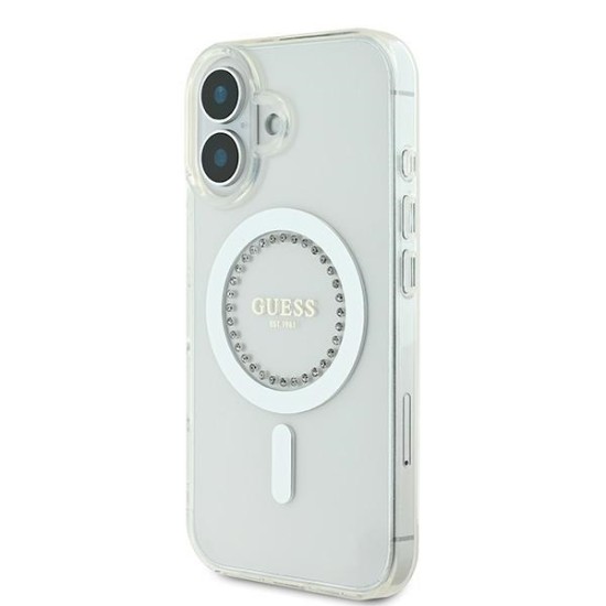 Guess IML Rhinestones MagSafe Case for iPhone 16 Plus - White Guess IML Rhinestones MagSafe Case for iPhone 16 Plus - White