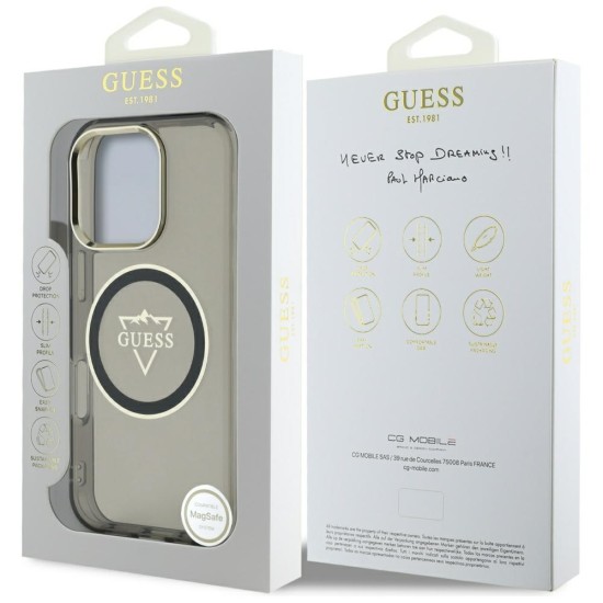 Guess IML Metal Mountain Logo MagSafe iPhone 16 Pro Max Case - Black Guess IML Metal Mountain Logo MagSafe iPhone 16 Pro Max Case - Black