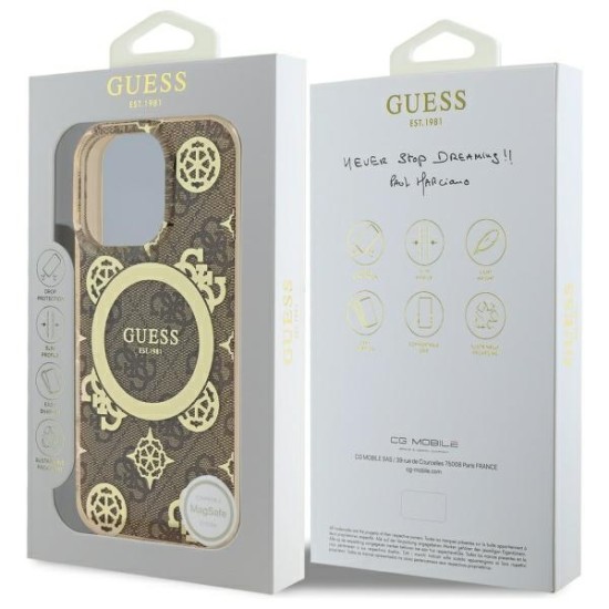 Guess IML Peony On 4G Background MagSafe Case for iPhone 16 Pro - Brown Guess IML Peony On 4G Background MagSafe Case for iPhone 16 Pro - Brown