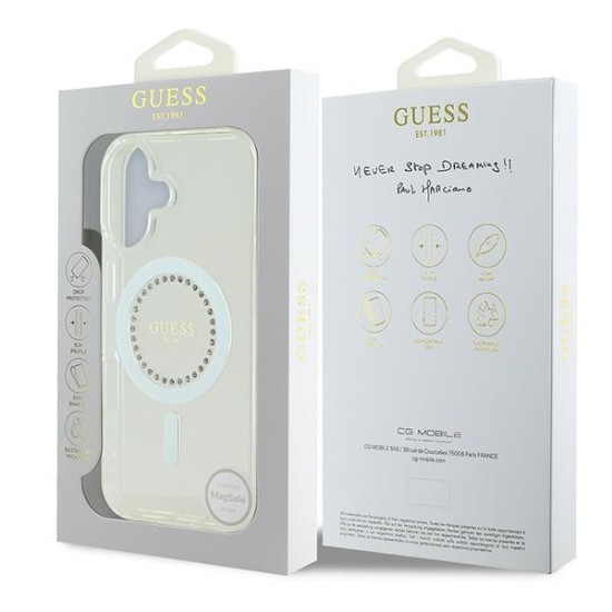 Guess IML Rhinestones MagSafe Case for iPhone 16 Plus - White Guess IML Rhinestones MagSafe Case for iPhone 16 Plus - White