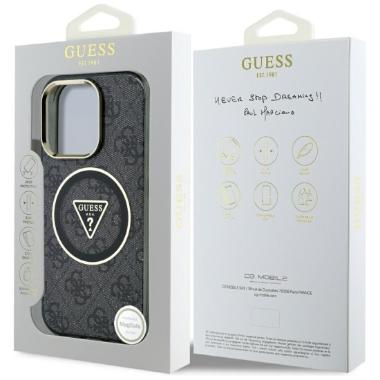 Guess IML Metal Glitter 4G Circle Triangle MagSafe Case for iPhone 16 Pro - Black