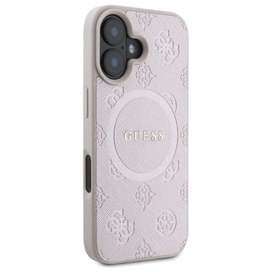 Guess Saffiano Peony Classic Logo MagSafe iPhone 16 Case - Pink Guess Saffiano Peony Classic Logo MagSafe iPhone 16 Case - Pink