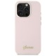 Guess Silicone Script Metal Logo &amp;amp; Frame iPhone 16 Pro Case - Pink