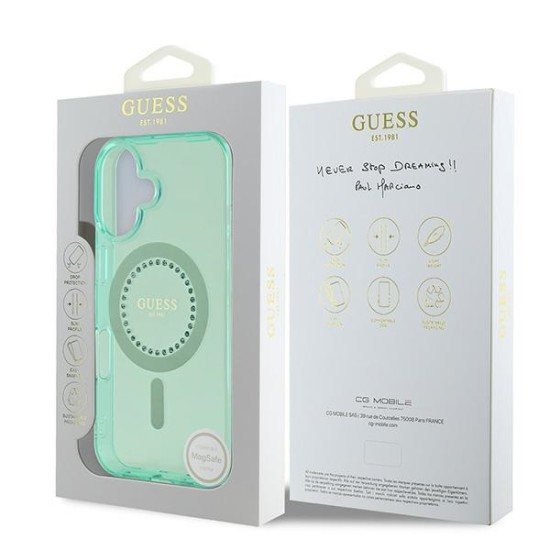 Guess IML Rhinestones MagSafe iPhone 16 Plus Case - Green Guess IML Rhinestones MagSafe iPhone 16 Plus Case - Green