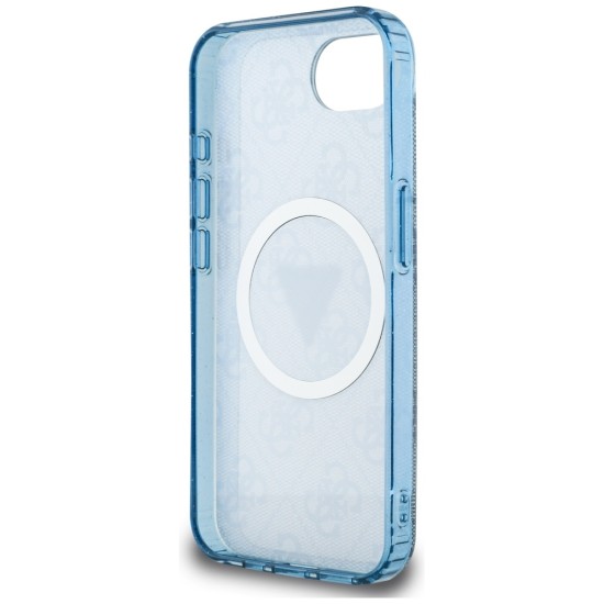 Guess IML Metal Glitter 4G Circle Triangle MagSafe Case for iPhone 16e - Blue