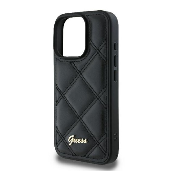 Guess Quilted Metal Logo iPhone 16 Pro Case - Black Guess Quilted Metal Logo iPhone 16 Pro Case - Black
