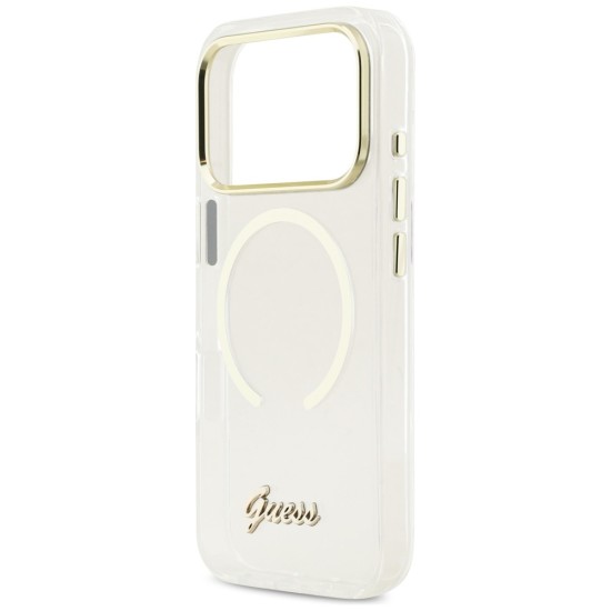 Guess IML Script Metal MagSafe Case for iPhone 17 Pro - Clear