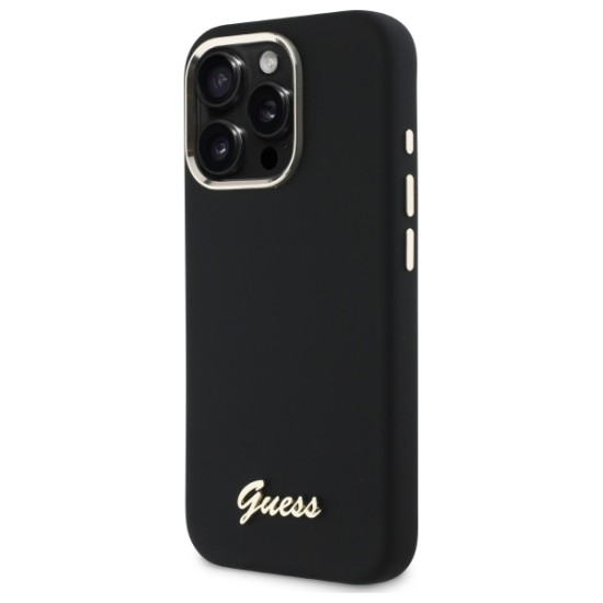 Guess Silicone Script Metal Logo & Frame Case for iPhone 16 Pro - Black Guess Silicone Script Metal Logo & Frame Case for iPhone 16 Pro - Black