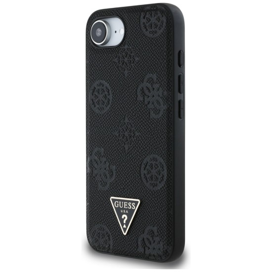 Guess Grained Hot Stamp Peony Triangle Logo MagSafe Case for iPhone 16e - Black