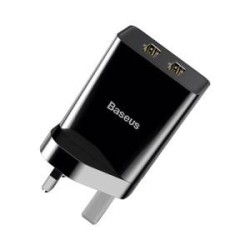 BASEUS DUAL USB CHARGER UK PLUG BLK 20588 BASEUS DUAL USB CHARGER UK PLUG BLK 20588