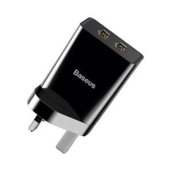 BASEUS DUAL USB CHARGER  UK PLUG BLK 20588