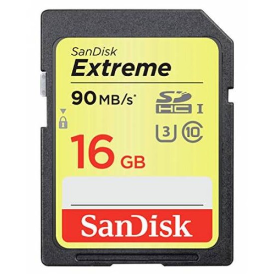SanDisk 16GB Extreme SDHC UHS-I Memory Card - 90MB/s, C10, U3, V30, 4K UHD, SD Card SanDisk 16GB Extreme SDHC UHS-I Memory Card - 90MB/s, C10, U3, V30, 4K UHD, SD Card