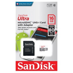 SANDISK Ultra Android microSDHC + SD Adapter 16GB 80MB/s Class 10 SANDISK Ultra Android microSDHC + SD Adapter 16GB 80MB/s Class 10