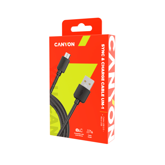 CANYON Simple Sync+Charge Cable Micro USB-USB 2.0, 1M Black