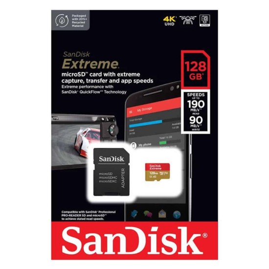 SANDISK Extreme microSDXC128GB + SD Adapter For Action/Digital Cameras 190MB/s A2 C10 V30 UHS-I U3 4K SANDISK Extreme microSDXC128GB + SD Adapter For Action/Digital Cameras 190MB/s A2 C10 V30 UHS-I U3 4K
