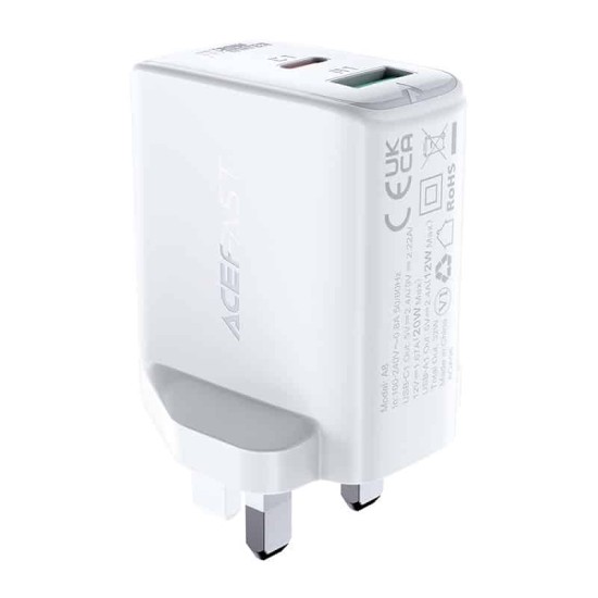 ACEFAST WALL CHARGER USB + TYPE C 32W UK PLUG WHITE