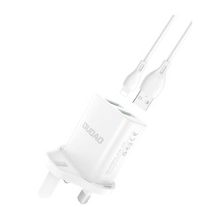 DUDAO WALL CHARGER UK PLUG  2XUSB-A  WHITE  + USB TO LIGHTNING CABLE WHITE