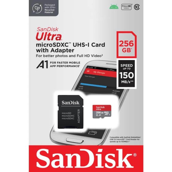 SANDISK Ultra microSDXC 256GB + SD Adapter 150MB/s A1 Class SANDISK Ultra microSDXC 256GB + SD Adapter 150MB/s A1 Class