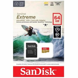 SANDISK Extreme microSDXC 64GB + SD Adapter + R-170MB/s W-80MB/s A2 C10 V30 UHS-I 4K