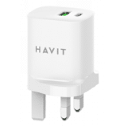 HAVIT UK 30W WALL CHARGER USB-A &amp; USB-C GAN QUICK CHARGE UC30 WHITE