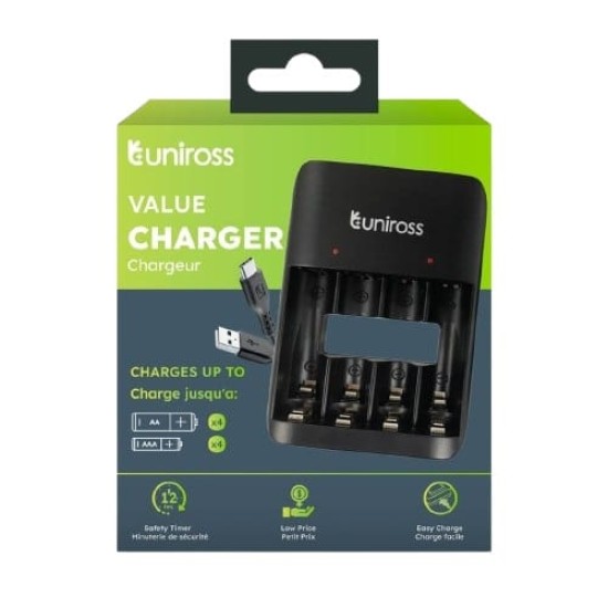 UNIROSS USB OR TYPE-C MULTI CHARGER FOR BATTERIES UCU010 UNIROSS USB OR TYPE-C MULTI CHARGER FOR BATTERIES UCU010
