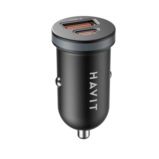 HAVIT CAR CHARGER 30W USB+USB-C Black CC2043
