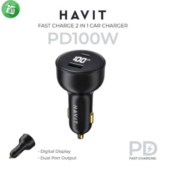 HAVIT FAST CAR CHARGER USB &amp; USB-C 100W BLACK CC100W