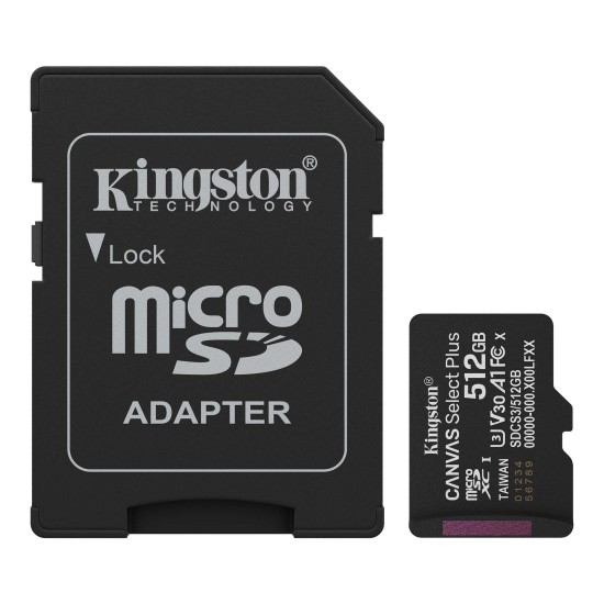 KINGSTON mSDXC Canvas Select Plus 512GB Memory Card + Adapter SDCS3/512GB