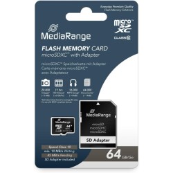 MEDIARANGE Micro SDXC Class 10 64GB +SD Adaptor MR955 MEDIARANGE Micro SDXC Class 10 64GB +SD Adaptor MR955
