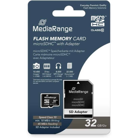 MEDIARANGE Micro SDHC Class 10 32GB +SD Adaptor MR959